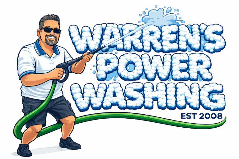 Warren's Power Washing logo with cartoon man