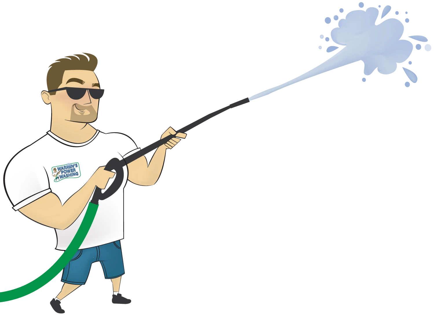 Cartoon man using a power washer.