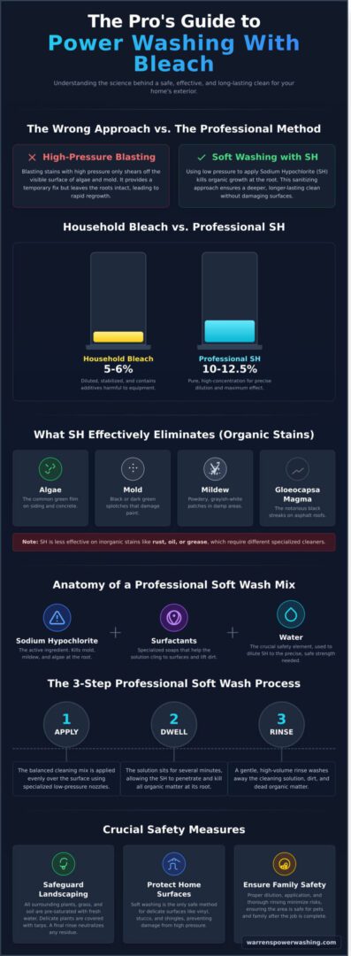 Soft wash vs bleach professional guide infographic
