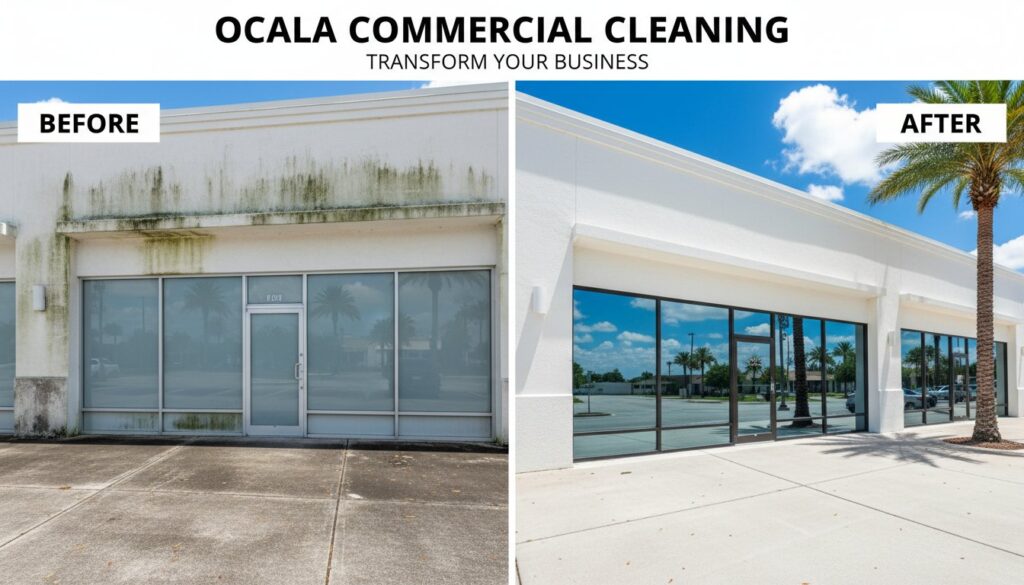 Commercial storefront before and after cleaning