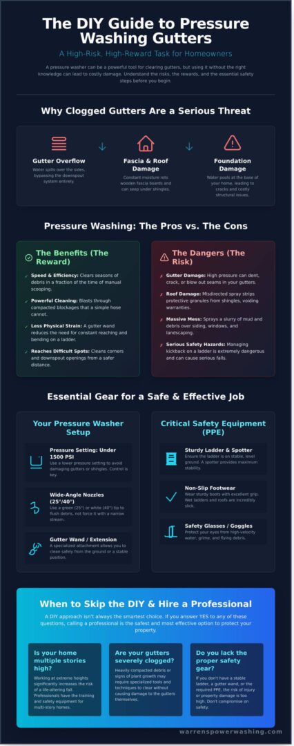 DIY pressure washing gutters infographic