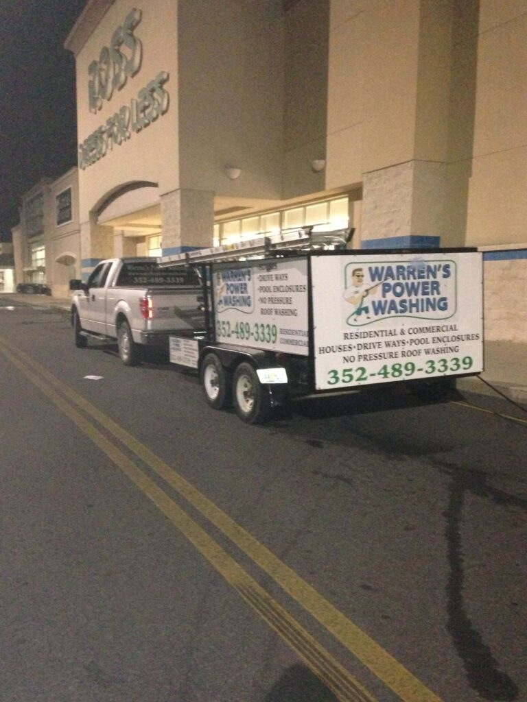 Warren's power-washing truck and trailer parked