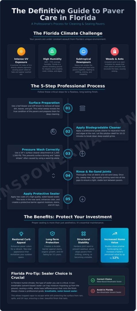 Florida paver care infographic: five-step maintenance guide