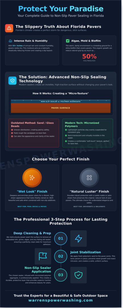 Non-slip paver sealing infographic for Florida