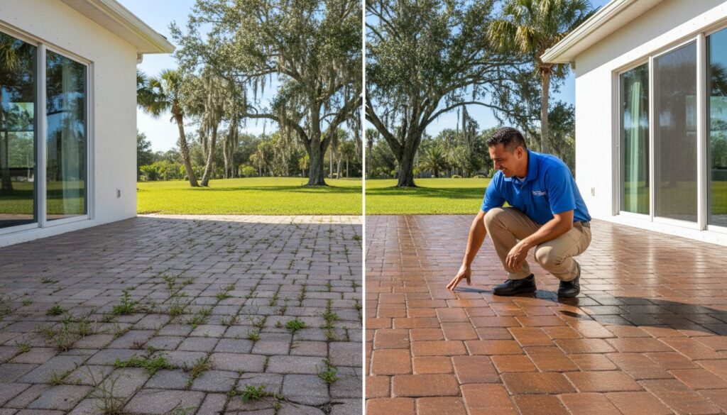 Before and after patio paver cleaning