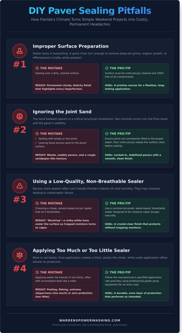 DIY paver sealing pitfalls infographic