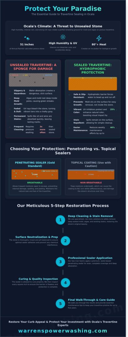 Travertine sealing and restoration infographic