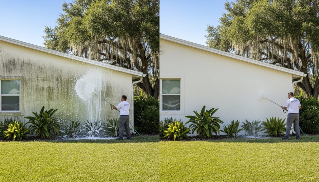 Before and after house pressure washing