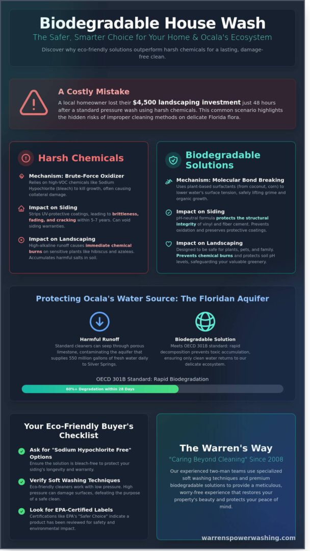 Biodegradable house wash infographic with checklist